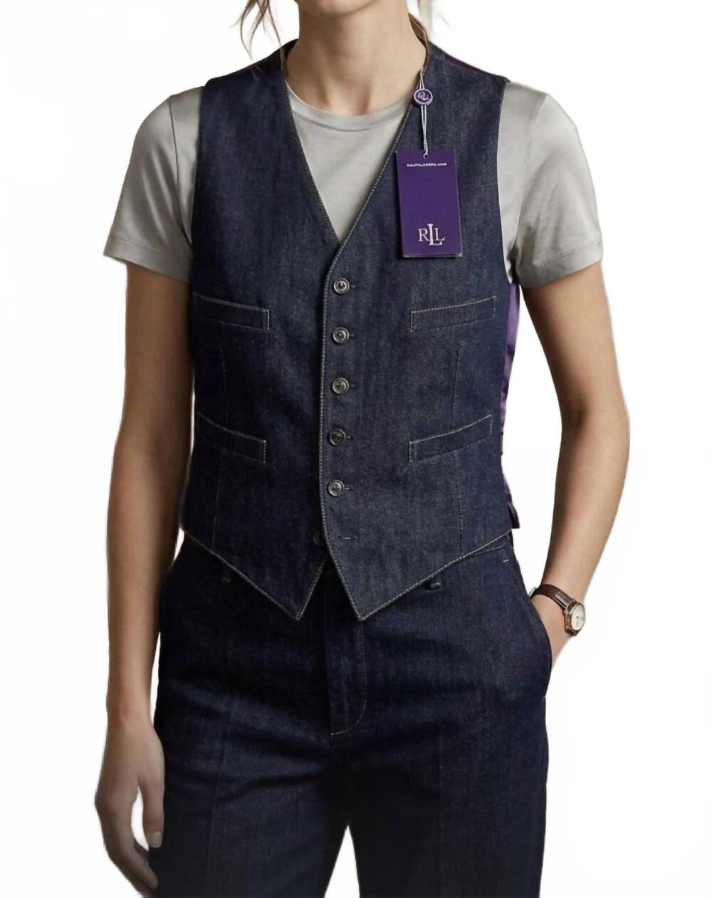 NEW RALPH LAUREN pre-loved icon denim vest in indigo blue